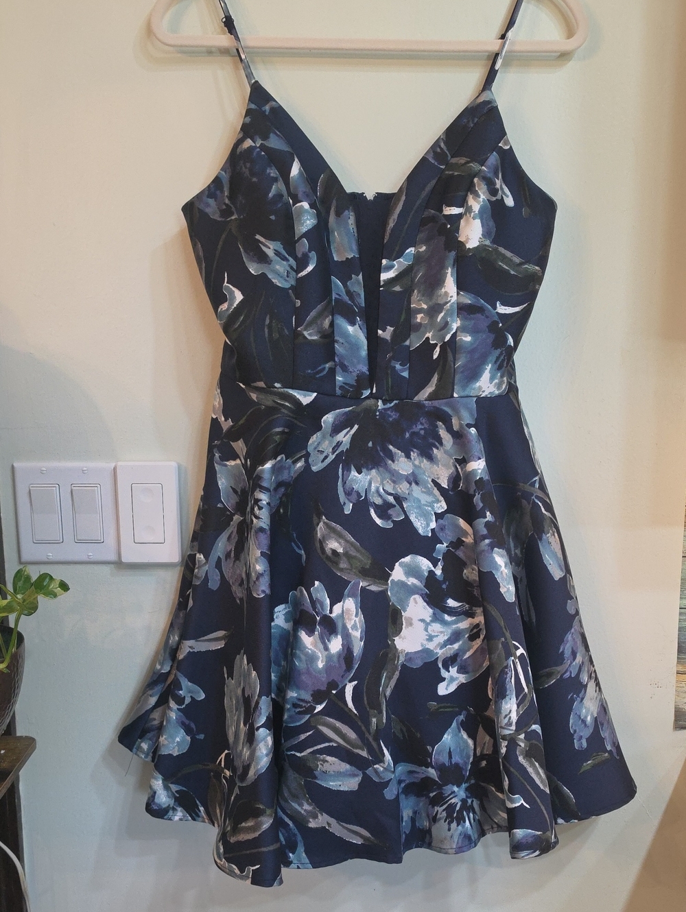 Speechless Navy and Blue Floral Fit-and-Flare Mini Dress
